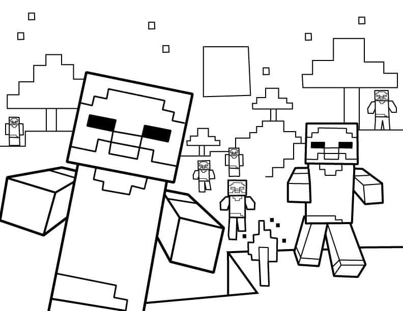 Kolorowanki Atak zombie w Minecraft