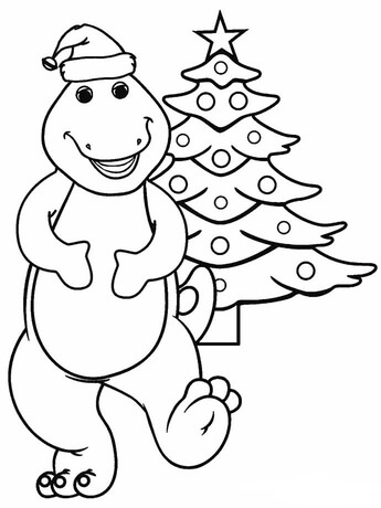 Kolorowanki Dinosaurio de Dibujos Animados con Árbol de Navidad