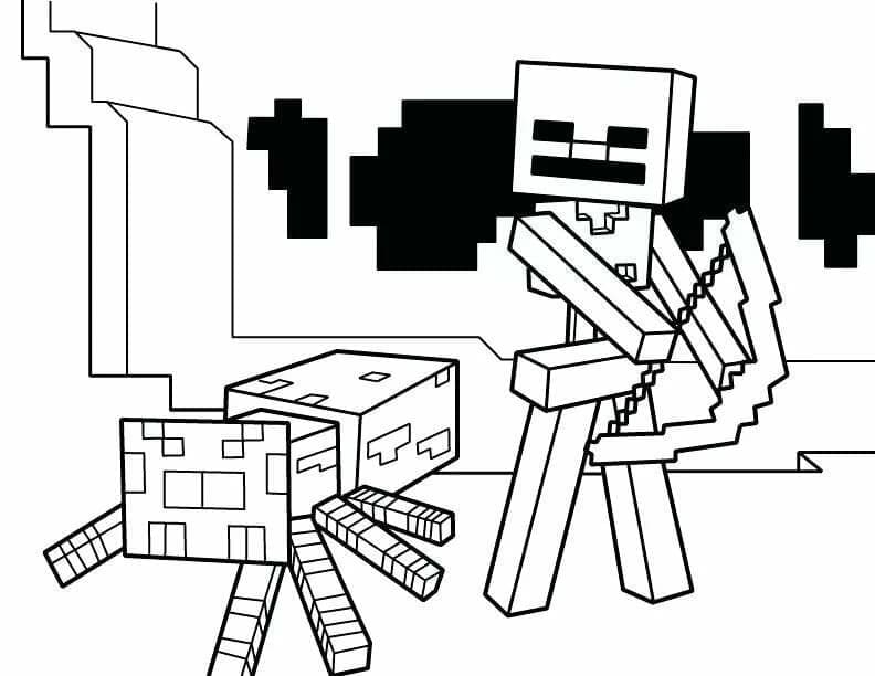 Kolorowanki Minecraft Pająk i Szkielet