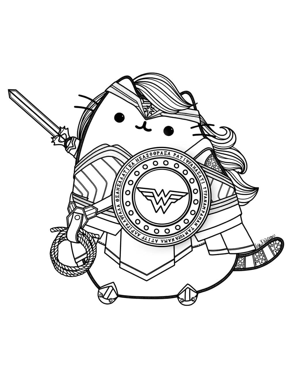 Kolorowanka Narysuj Pusheen Wonder Woman