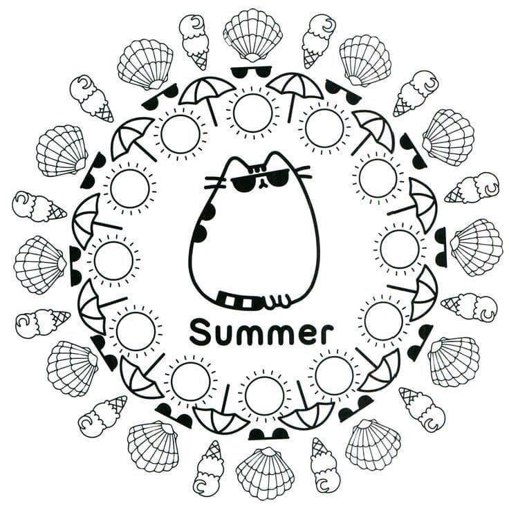 Kolorowanka Narysuj Summer Pusheen