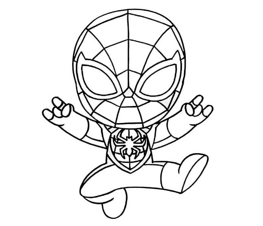 Kolorowanka Narysuj skaczącego Chibi Spidermana