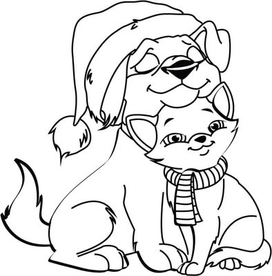 Kolorowanki Perro y gato en Navidad