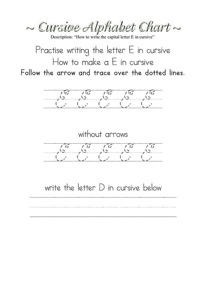 Kolorowanki Printable Letter E Cursive Practice