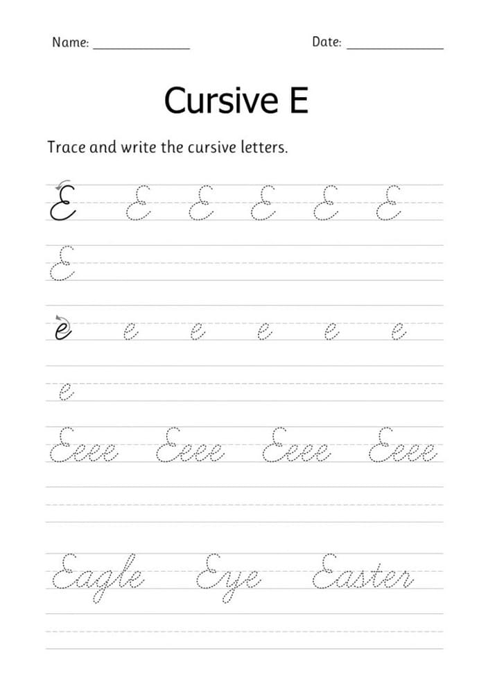 Kolorowanki Printable Letter E In Cursive Writing