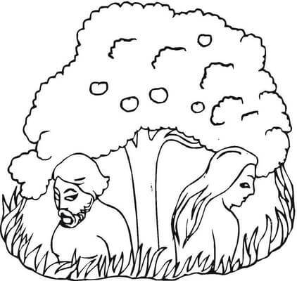 Kolorowanka Adam i Ewa pod Drzewem