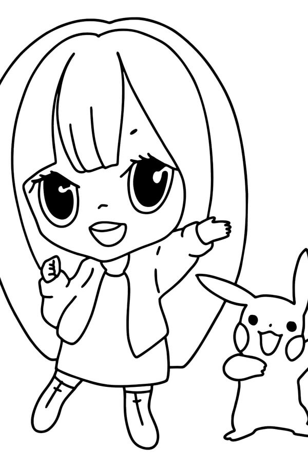 Kolorowanki Anime Girl i Pikachu Kawaii