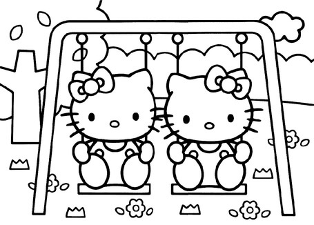 Kolorowanka Baby Hello Kitty bawi się na Huśtawkach