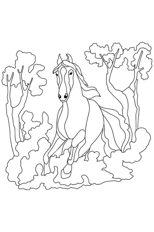 Kolorowanka Biegnący Koń w Dżungli