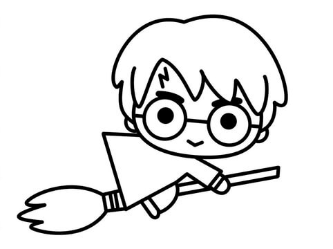 Kolorowanki Chibi Harry Potter Latający