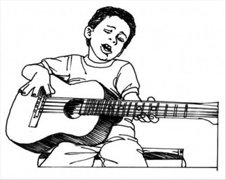 Kolorowanka Chłopiec Grający na Gitarze