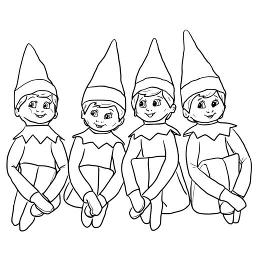Kolorowanki Cztery Siedzące Elfy