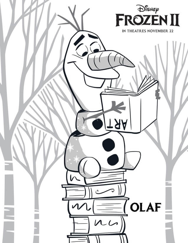 Kolorowanka Czytanie książki Olafa w Krainie Lodu