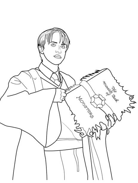 Kolorowanka Draco Malfoy trzymający Książkę