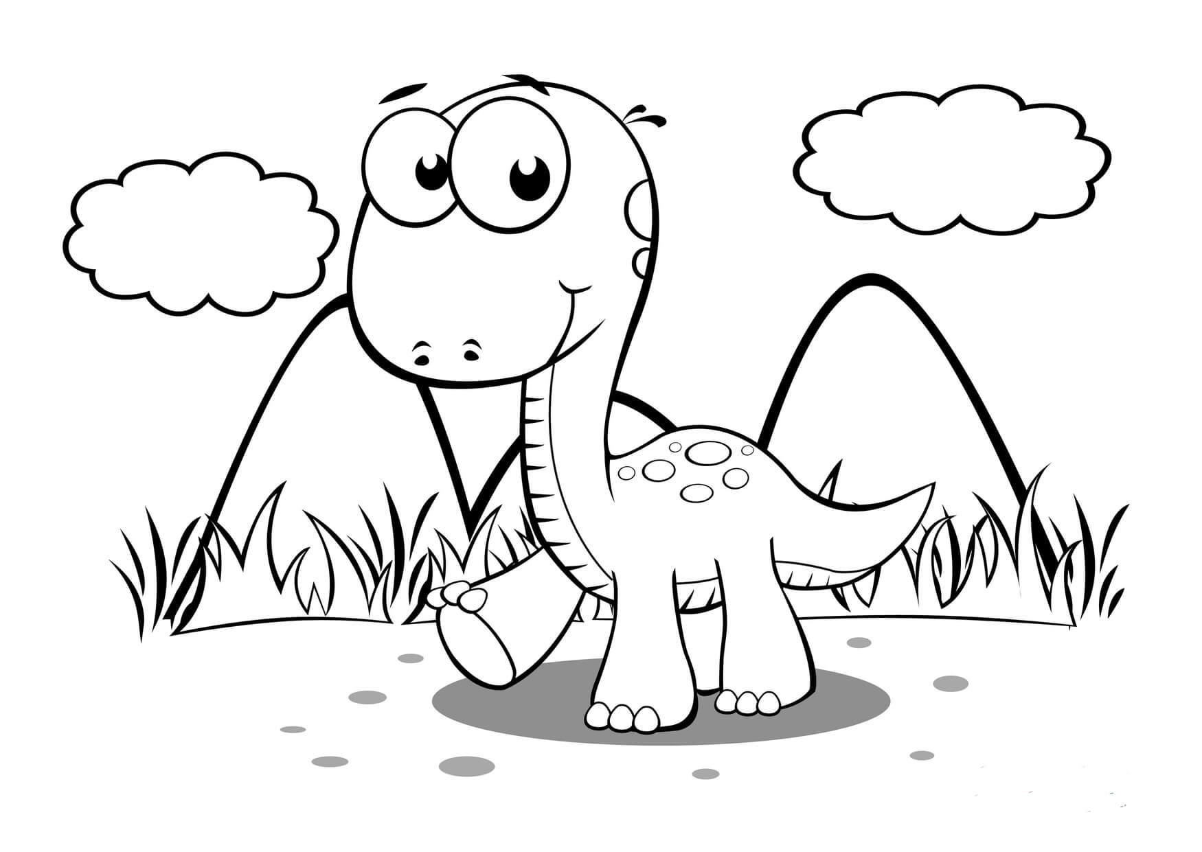 Kolorowanki Dziecko Długa szyja Dinozaur Chodzący