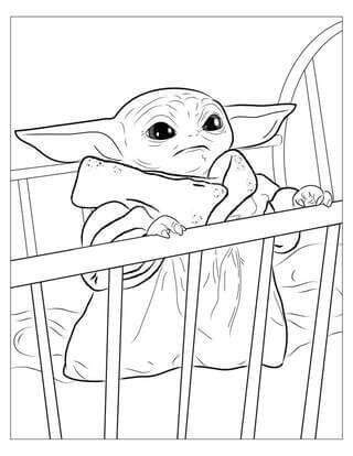 Kolorowanki Dziecko Yoda w łóżeczku