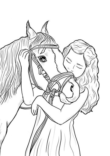 Kolorowanka Dziewczyna przytulająca Konia