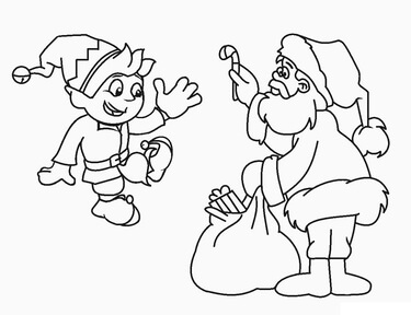 Kolorowanka Elf i Święty Mikołaj
