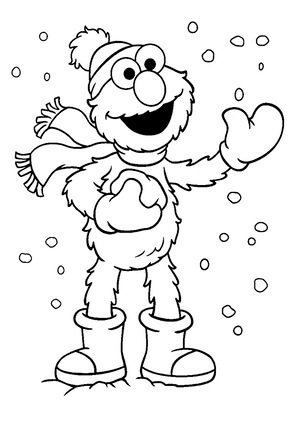 Kolorowanka Elmo cieszy się Zimą