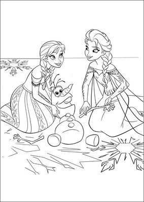 Kolorowanka Elsa i Anna z Olafem w Krainie Lodu