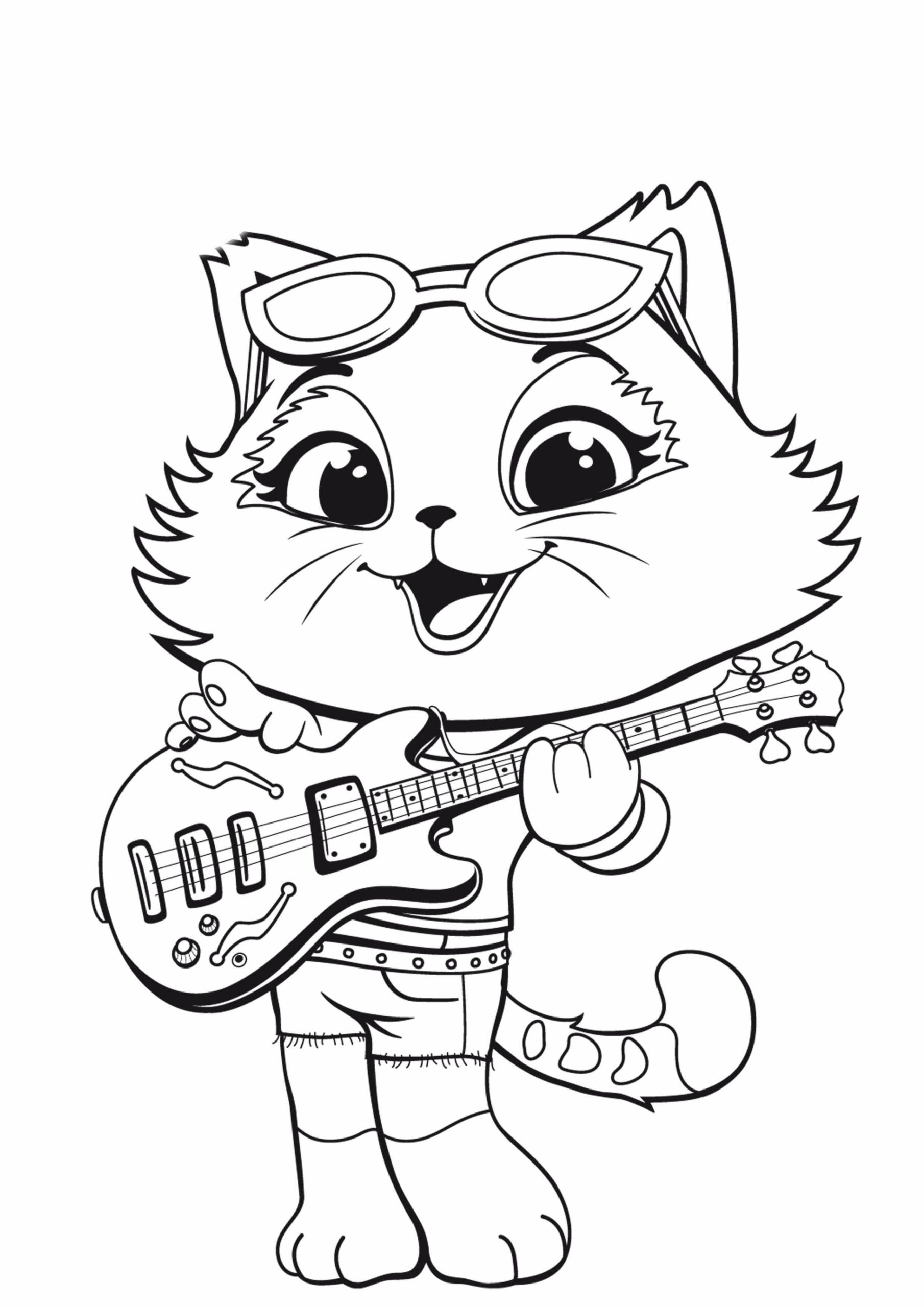Kolorowanka Fajny Kot Grający na Gitarze