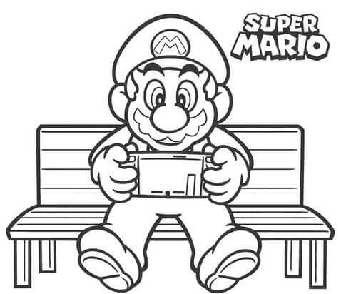 Kolorowanka Granie w gry Mario