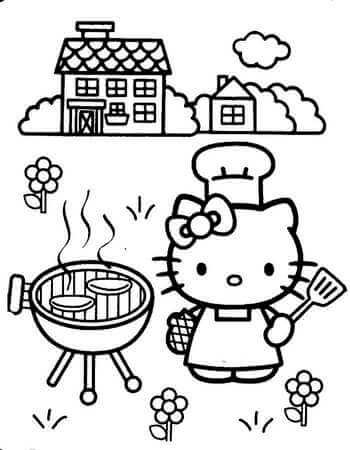 Kolorowanka Grillowane Mięso Hello Kitty