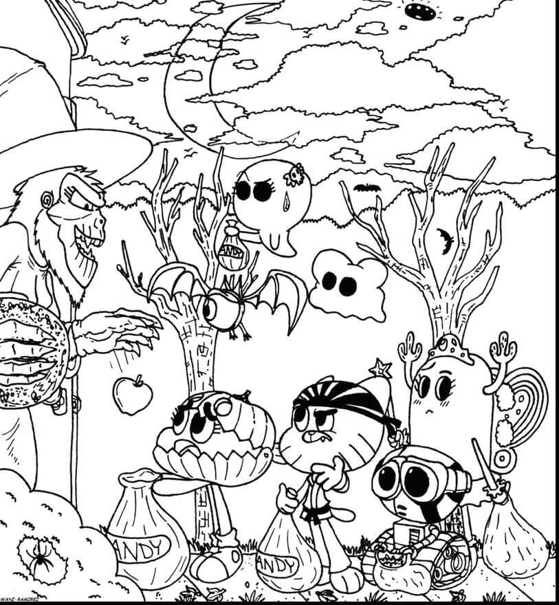 Kolorowanka Gumball i Darwin w Halloween