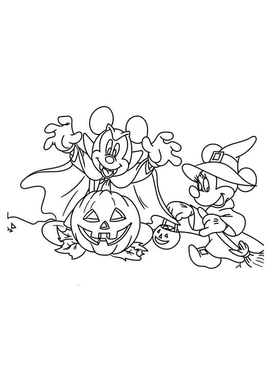Kolorowanka Halloween z Myszką Miki i Minnie
