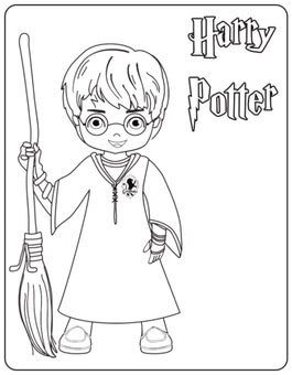Kolorowanka Harry potter trzymający Latającą Miotłę