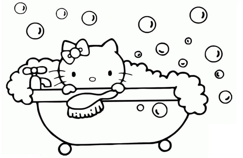 Kolorowanka Hello Kitty bierze Kąpiel