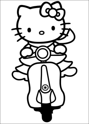 Kolorowanka Hello Kitty jeździ Motocyklem