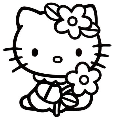 Kolorowanka Hello Kitty trzyma Kwiat