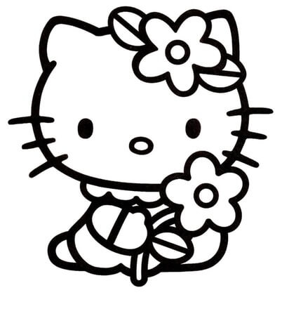 Kolorowanki Hello Kitty trzyma Kwiat