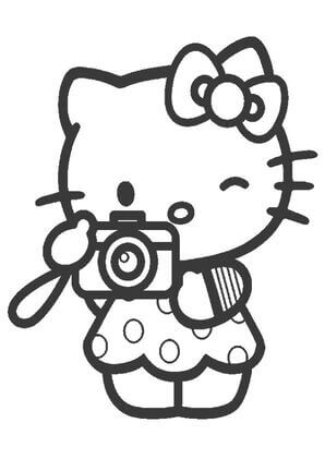Kolorowanka Hello Kitty trzymająca Aparat