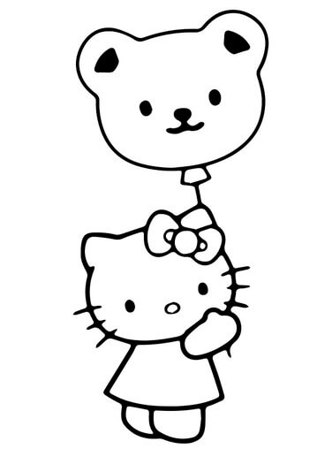 Kolorowanki Hello Kitty Trzymająca Balon z Misiem