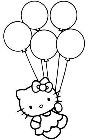 Kolorowanka Hello Kitty Trzymająca pięć Balonów