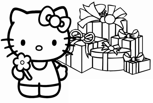Kolorowanka Hello Kitty z pudełkami Prezentowymi