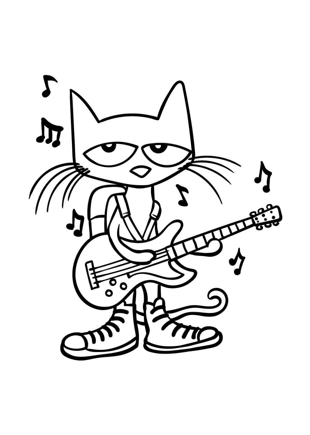 Kolorowanka Kot Grający na Gitarze