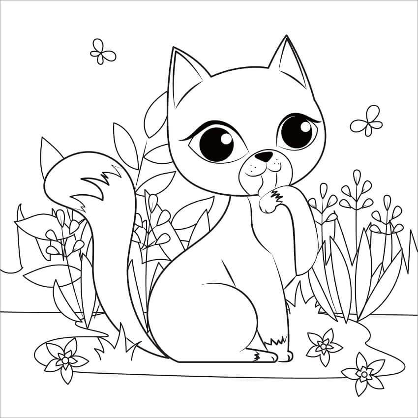 Kolorowanki Kot z Kwiatowym Ogrodem