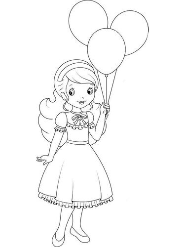 Kolorowanki Kreskówka Dziewczyna Trzymająca Balony