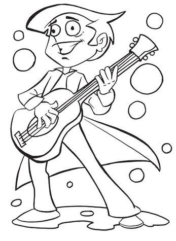 Kolorowanka Kreskówka Mężczyzna Grający na Gitarze