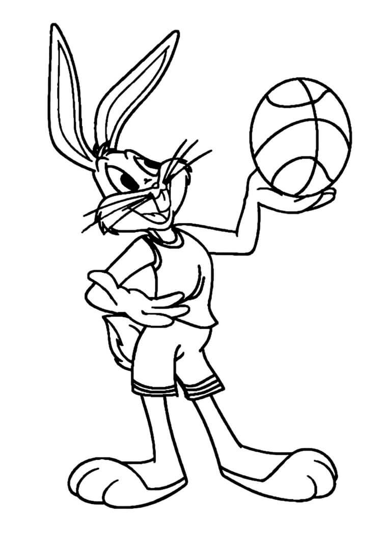Kolorowanka Królik trzymający Koszykówkę
