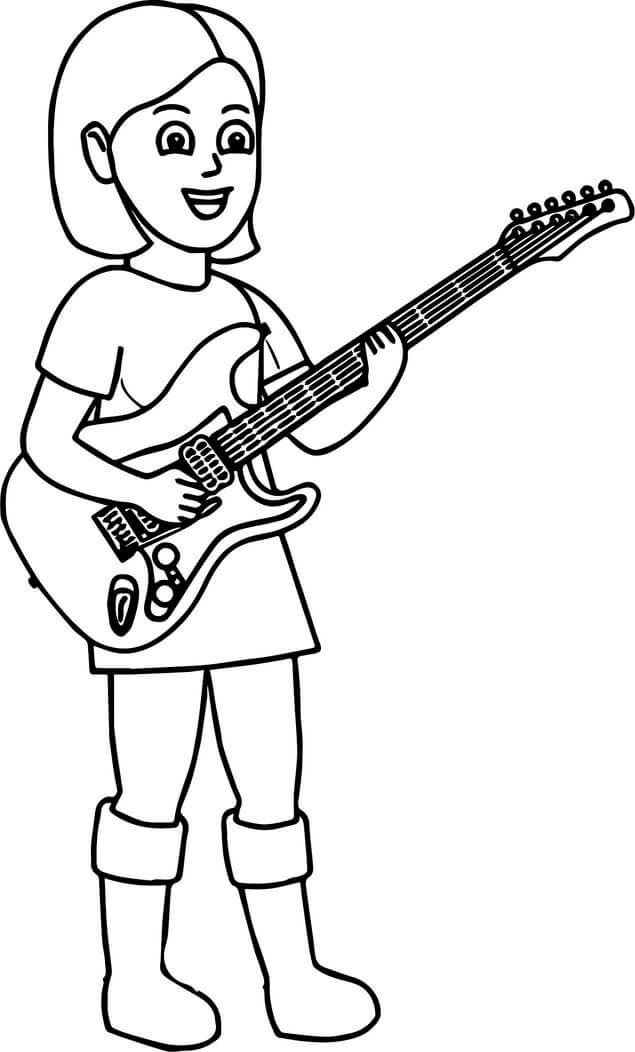 Kolorowanka Mała Dziewczynka gra na Gitarze