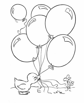 Kolorowanka Mała Kaczka z Balonami