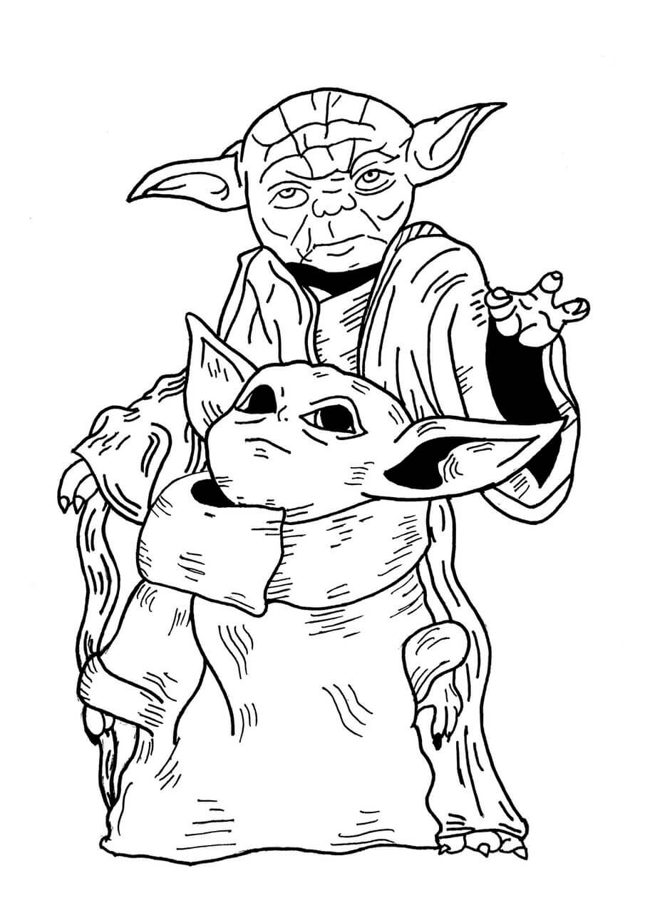 Kolorowanki Mistrz Yoda i Dziecko Yoda