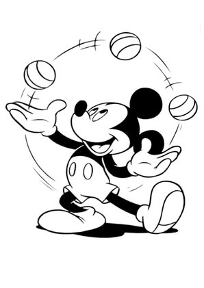 Kolorowanki Myszka Miki do żonglowania Piłeczkami