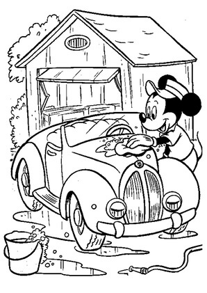 Kolorowanki Myszka Miki myje Samochód
