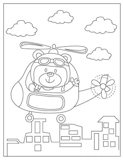 Kolorowanka Niedźwiedź w Helikopterze