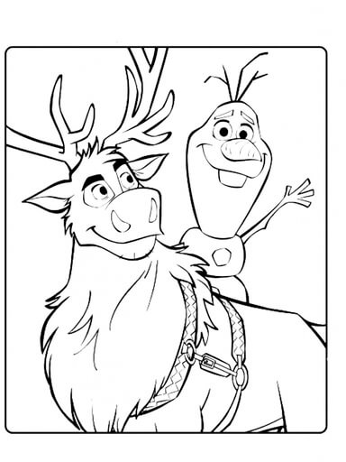 Kolorowanka Olaf ujeżdżający Svena w Krainie Lodu